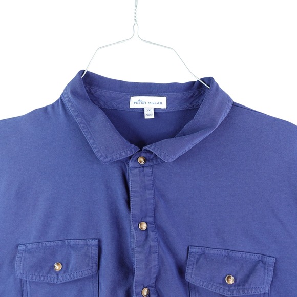 Peter Millar Shirt Mens XXL 2XL Blue Pearl Snap Western Pima Cotton Long Sleeve - Picture 2 of 9